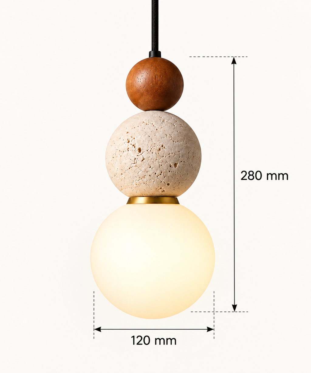 Modern Cream Stone & Wood Pendant Light