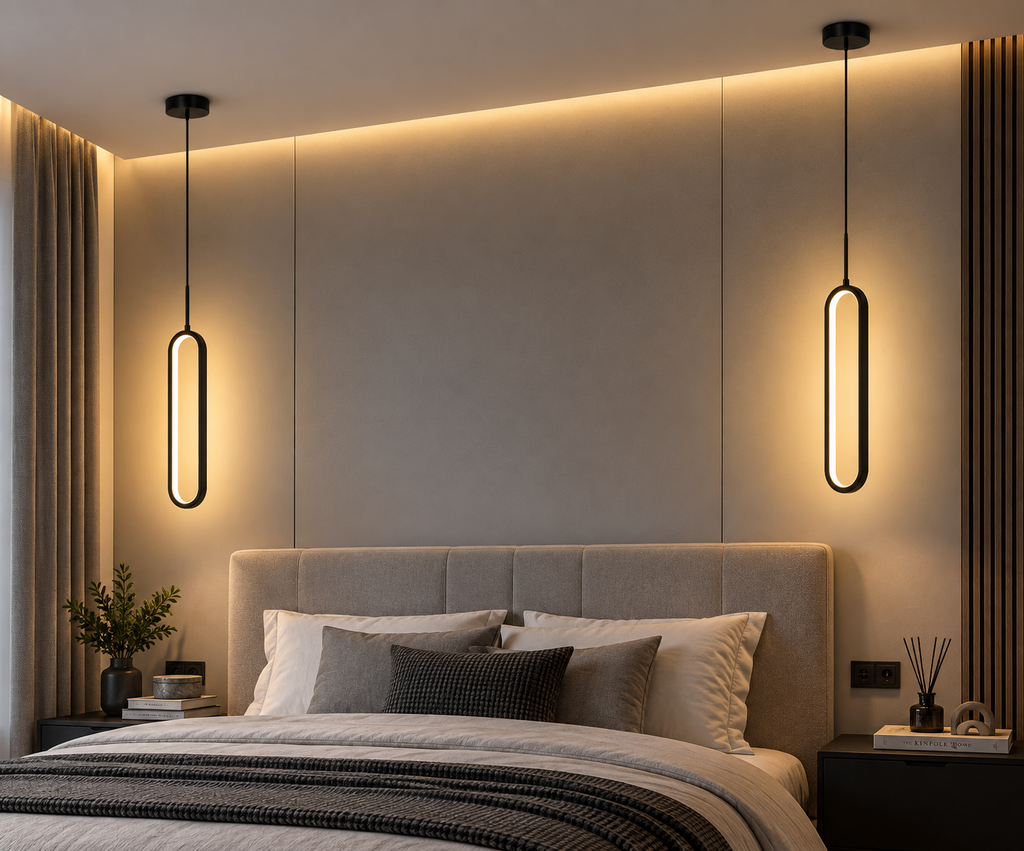 Modern LED Pendant Light – Matte Black & Brushed Gold