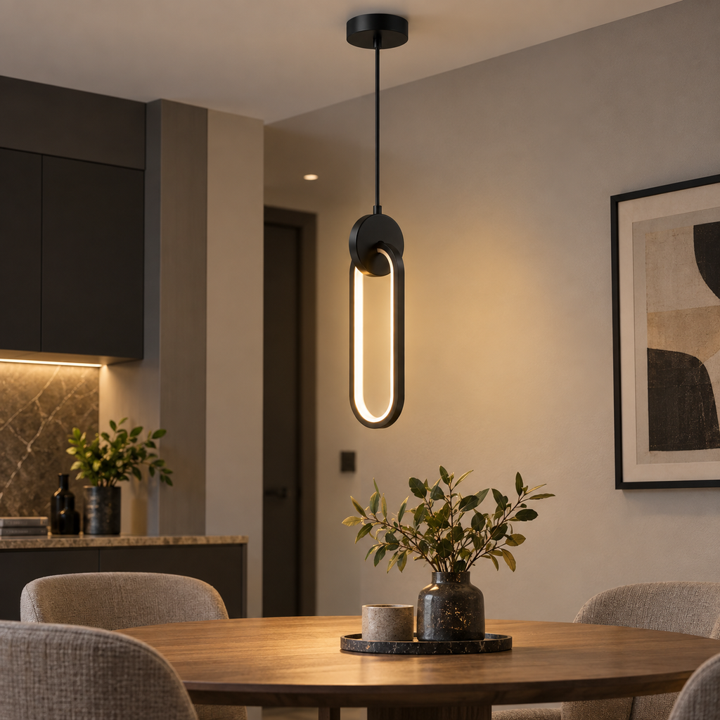 Modern LED Pendant Light – Matte Black & Brushed Gold