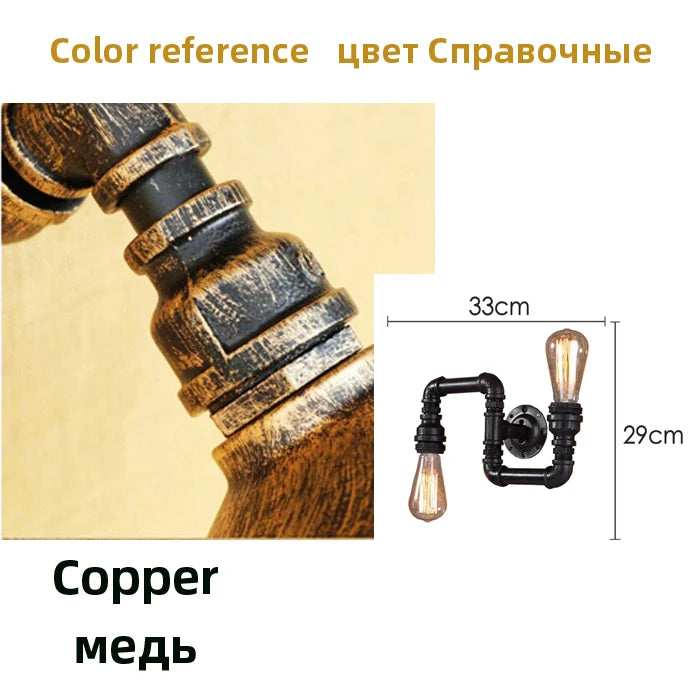 American Lamps Retro Loft Water Pipe Lights Bar Cafe Restaurant Pub Club Hall Aisle Industry Wind Stair Creative Wall Sconce Bra