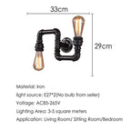 American Lamps Retro Loft Water Pipe Lights Bar Cafe Restaurant Pub Club Hall Aisle Industry Wind Stair Creative Wall Sconce Bra