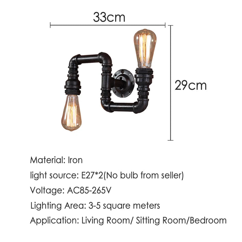 American Lamps Retro Loft Water Pipe Lights Bar Cafe Restaurant Pub Club Hall Aisle Industry Wind Stair Creative Wall Sconce Bra