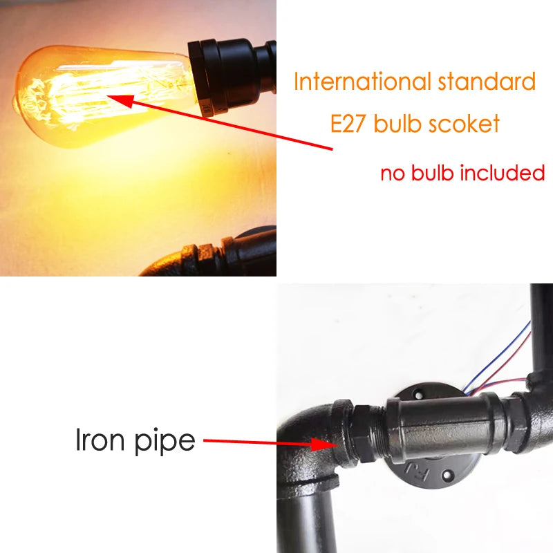 American Lamps Retro Loft Water Pipe Lights Bar Cafe Restaurant Pub Club Hall Aisle Industry Wind Stair Creative Wall Sconce Bra