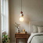 Modern Cream Stone & Wood Pendant Light