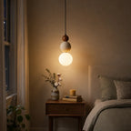 Modern Cream Stone & Wood Pendant Light