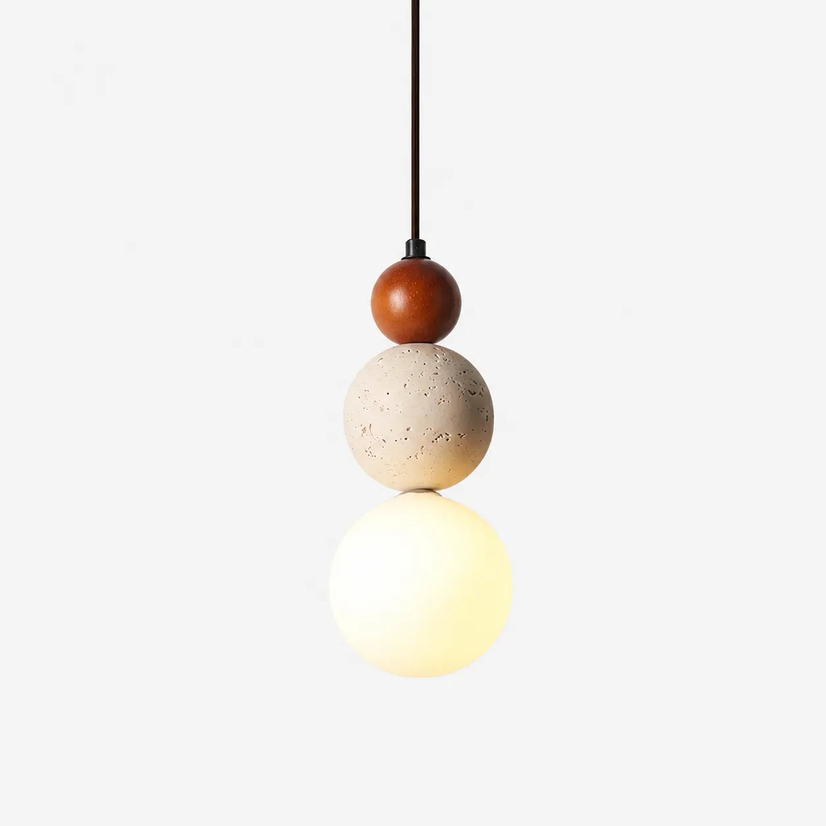 Modern Cream Stone & Wood Pendant Light