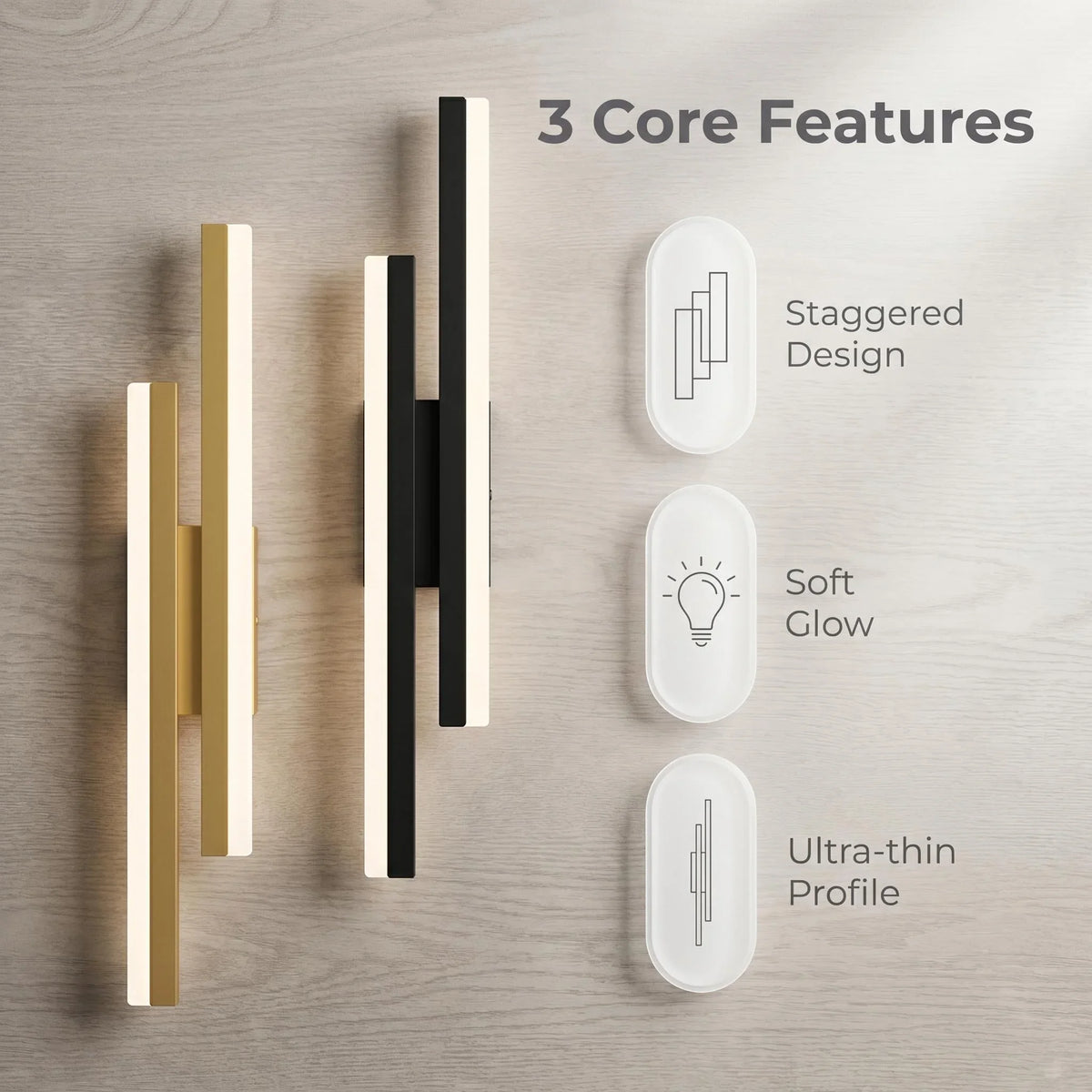 Modern LED Wall Light – Black & Gold Acrylic Sconce